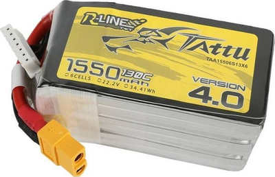 Bateri LiPo Tattu R-Line 4.0 6S1P, 1550mAh, 22.2V 130C, e verdhë