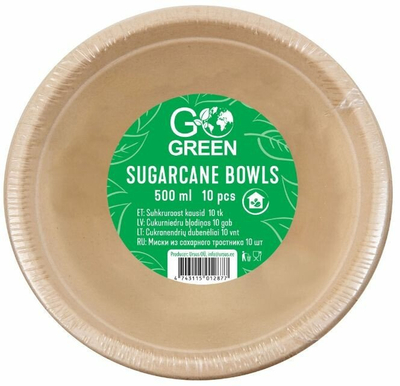 Pjata të thella GoGreen 1901287, kallam sheqeri, 500 ml, 10 copë, të bardha