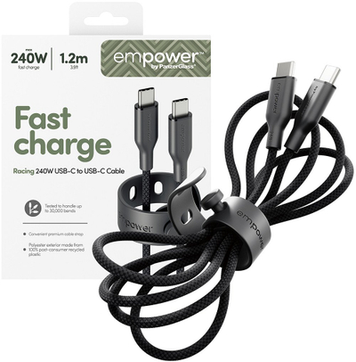 Kabllo USB C në USB C PanzerGlass Empower by Racing, 240W, 1.2m, e zezë