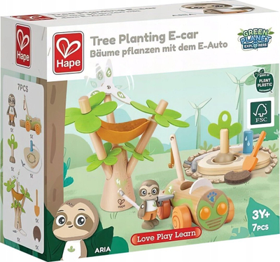 Set loje druri Hape Tree Planting E-car, 7 pjesë, mbi 3 vjeç, shumëngjyrësh