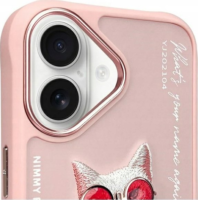 Futera telefoni për iPhone 16 6.1", me mace Nimmy Glasses, rozë