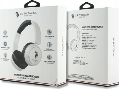 Безжични on-ear слушалки US Polo DH Color Logo, Bluetooth 5.3, 30 часа батерија, бели