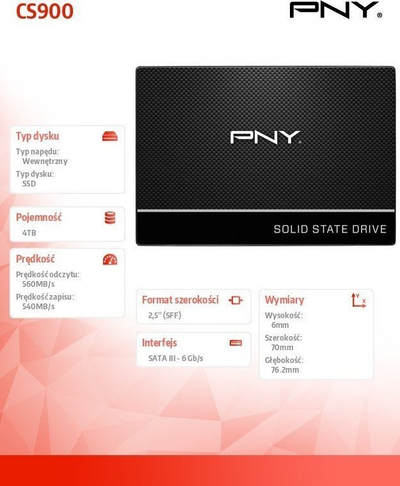 SSD PNY CS900, 4TB, 2.5", SATA III