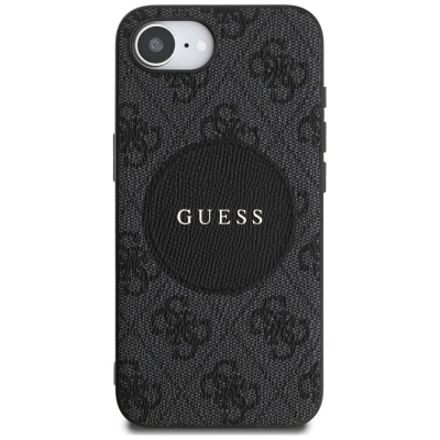 Маска за телефон Guess 4G Circle Classic Logo MagSafe за iPhone 16e, еко кожа, црна