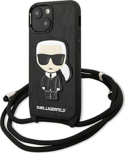 Kapak telefoni Karl Lagerfeld Iconic për iPhone 13 Mini, 5.4", me varëse, i zi