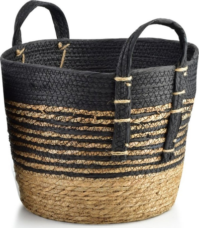 Shportë zbukuruese Bali Basket XL, 33x26cm, stil boho, natyrale me të zezë
