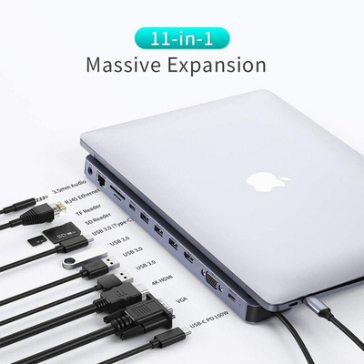 HUB Choetech, HUB-M20, USB-C, 3x USB-A 3.0, HDMI 4K, VGA, PD 100W, RJ45, приклучок, читач на картички