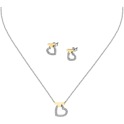 Set bizhuteri për femra Trussardi T-Logo TJAXC51, vathë + qafore, i argjendtë