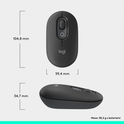 Maus wireless Logitech POP, buton emoji, SilentTouch, gri grafit