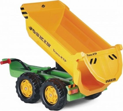 Rimorkio lodër Rolly Toys Joskin Giant Half-Pipe me dy boshte, për traktor me pedale, e verdhë me jeshile