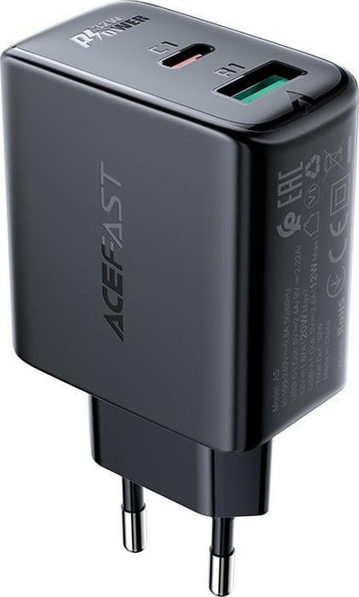 Adapter karikimi Dual USB-A USB-C 32W, Power Delivery 3.0, Quick Charge 3.0, i bardhë