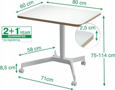 Tavolinë Leitz Ergo Pneumatic Small, sit stand, e bardhë