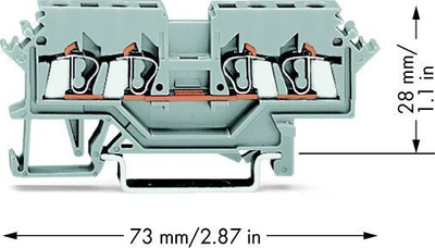 Terminal hekurudhor Wago 280-621, 4 përçues, 2.5mm², gri