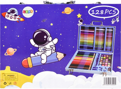 Set arti në valixhe, 128 elemente, motiv astronaut, blu
