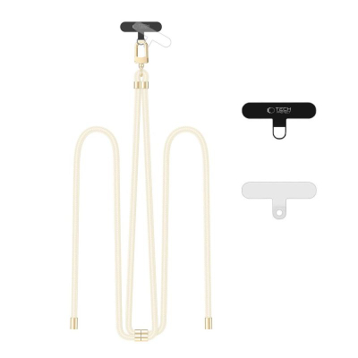 Rrip crossbody për telefon Tech-Protect C7S Rope, me adapterë, bezhë me detaje gold
