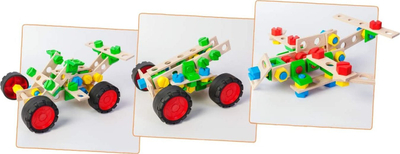 Lodër ndërtimi Alexander Constructor Junior 3n1 Buggy, 90 copa, dru edhe plastikë me ngjyra