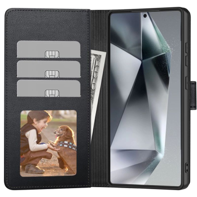 Këllëf portofol Tech-Protect Wallet për Samsung Galaxy S25, lëkurë ekologjike, i zi