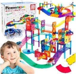 Lodër magnetike PicassoTiles Race Track, 50 pjesë, 2 makina garuese, shumëngjyrëshe