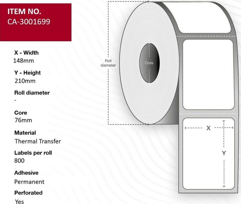 Rrotull etiketa termike Capture CA-3001699, për printer etiketash, e bardhë