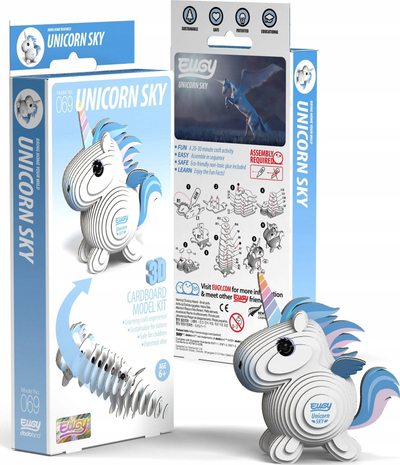 Puzzle 3D Eugy Blue Unicorn, karton i ricikluar, lodër kreative, çokolatë blu