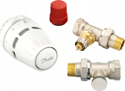 Set valvule termostatike Danfoss Regus RA-N RLV-S, drejt, e bardhë