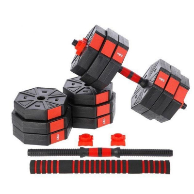 Set hantelash dhe shufre HMS SGC30, 30kg, kompozit, i zi me të kuqe