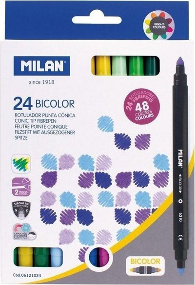 Маркер двоен Milan Double-Ended Bicolor, 24 парчиња, 48 бои