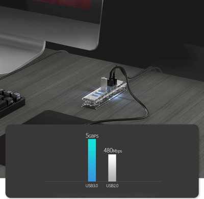 HUB USB ORICO USB 3.0, 7 porta, 5 Gbps, transparent