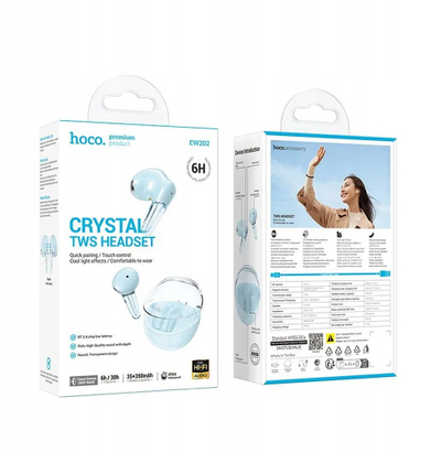 Kufje pa tela Hoco TWS EW202, Bluetooth 5.4, 6 orë, blu
