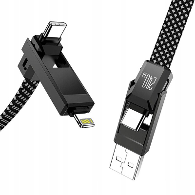 Kабел мултипорт BlitzWolf BW-HDC7, 4 во 1 USB USB C Lightning, 240W 1.2m, црна