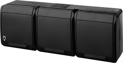Prizë trefishe sipërfaqësore Elektro-Plast HERMES 3x2P+E, IP44, e zezë