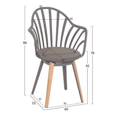 Karrige ngrënie HM ANAIS HM8049.10, 60x61x85.5cm, gri, këmbë druri