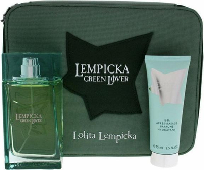 Set parfum për burra Lolita Lempicka Green Lover, EDT 100 ml, xhel pas rrojes 75 ml, me çantë tualeti
