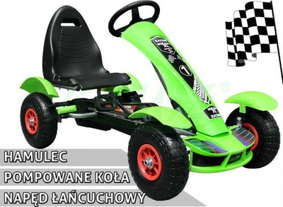 Гокарт со педали Racing XL, пневматски гуми, 50 kg, зелен