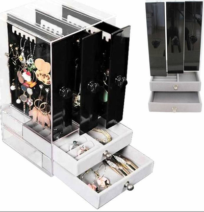 Organizues bizhuterish AG119F, 5 sirtarë, akrilik transparent, i zi