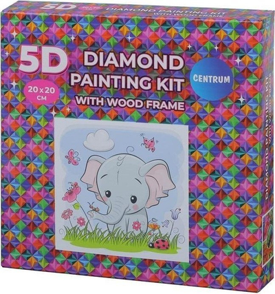 Set pikture me diamant Centrum Elephant, 20x20 cm, me kornizë druri, shumëngjyrësh