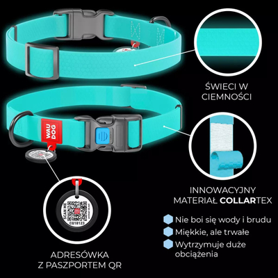 Qafore qeni WAUDOG Glow in the Dark, që ndrit në errësirë, nuk e zë uji, 23–36 cm, blu e çelët
