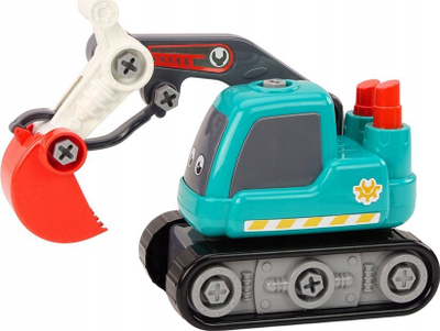 Lodër ekskavator me zinxhir LEAN Toys DIY Cartoon, kovë e madhe lëvizëse, për çmontim dhe montim, ngjyrë turquoise