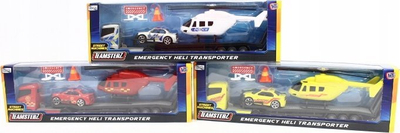 Set lodrash Teamsterz Emergency Heli Transporter, kamion, helikopter, makinë, për kalamaj, shumëngjyrësh