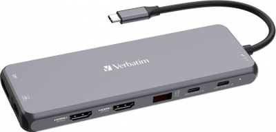Hub USB C Verbatim CMH-13, 13 porta, 2x HDMI 1x DisplayPort, ngjyrë argjendtë