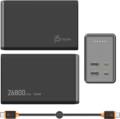 Power bank J5create JPB264100, 26800mAh, PD 100W me 4 porta, i zi