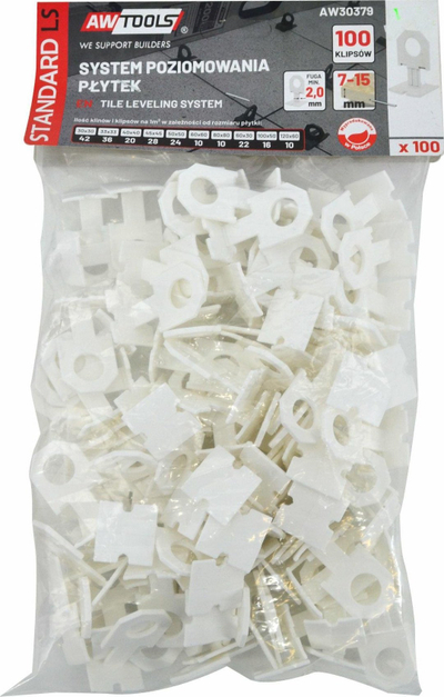 Klipsa niveluese për pllaka AWTools Tile Leveling System Standard, 2.0mm, për pllaka 7-15mm, 100 copë