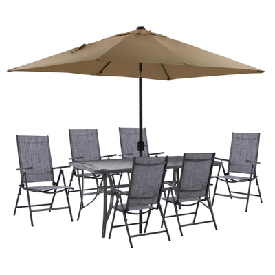 Set Tavolinë + 6 karrige palosëse + çadër,"HM11479", gri