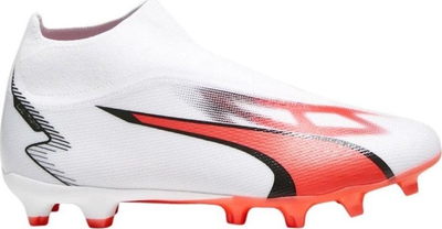 Këpucë futbolli Puma Ultra Match+ LL FG AG 107511 01, pa lidhëse, për burra, të bardha