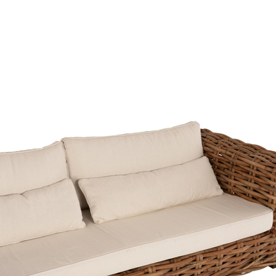 Set kopshti lounge 4-pjesësh Tropel rattan natyral & druri mahagoni jastëkë të bardha (HM9656), bardhë