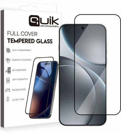 Mbrojtëse ekrani Quik Accessories, xham i fortë Full Cover, për Oppo Find X9 Pro, transparente