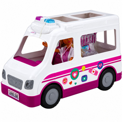 Set lodër LeanToys Anlily Doktor, kukull 30cm, autoambulancë me aksesorë, e bardhë rozë