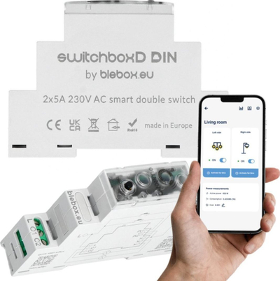 Ndarës inteligjent Blebox switchBoxD Din, 2 kanale, WiFi, 230V