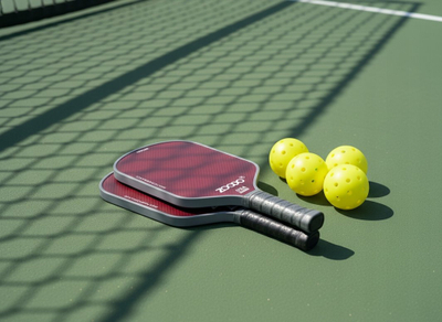 Set pickleball ZOODO P7 Kevlar, 2 raketa, 4 topa, i kuq