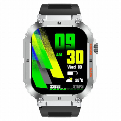 Orë e zgjuar Gravity GT6-5, ekran 1.96", Bluetooth 5.0, argjendtë me të zezë